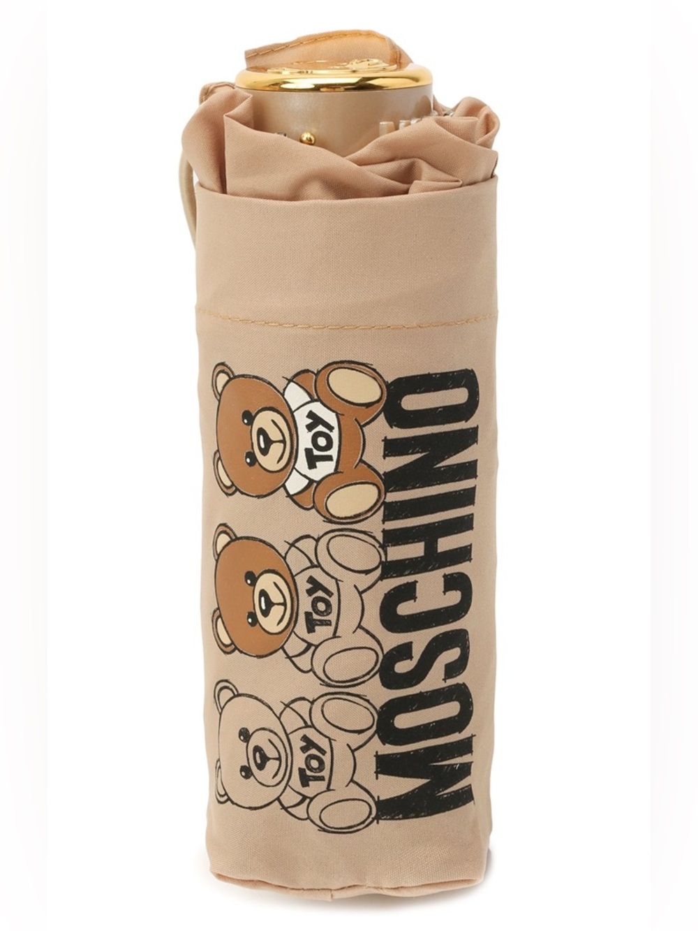 Moschino NWT Beige Teddy Bear Toy Print Mini Compact Umbrella